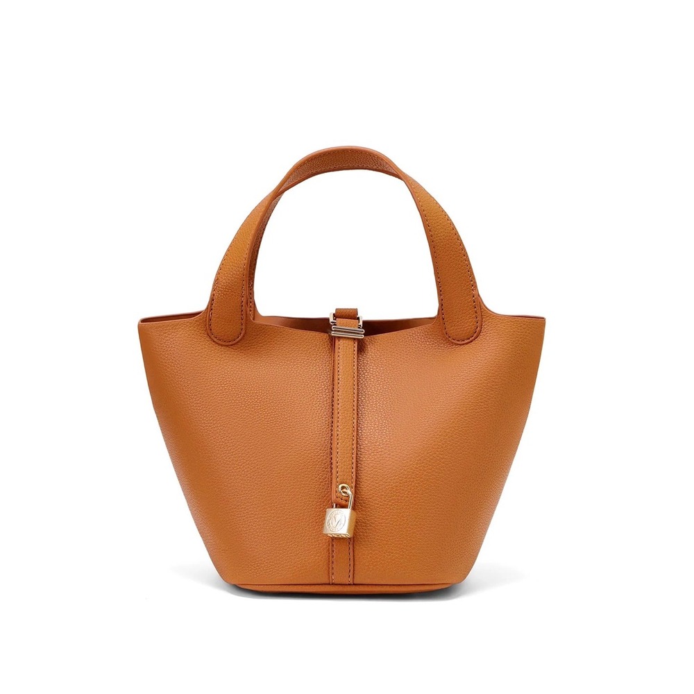 Valentino Orlandi Milano Caramel Pebbled Leather Handbag VOSB-017 Gold Hardware